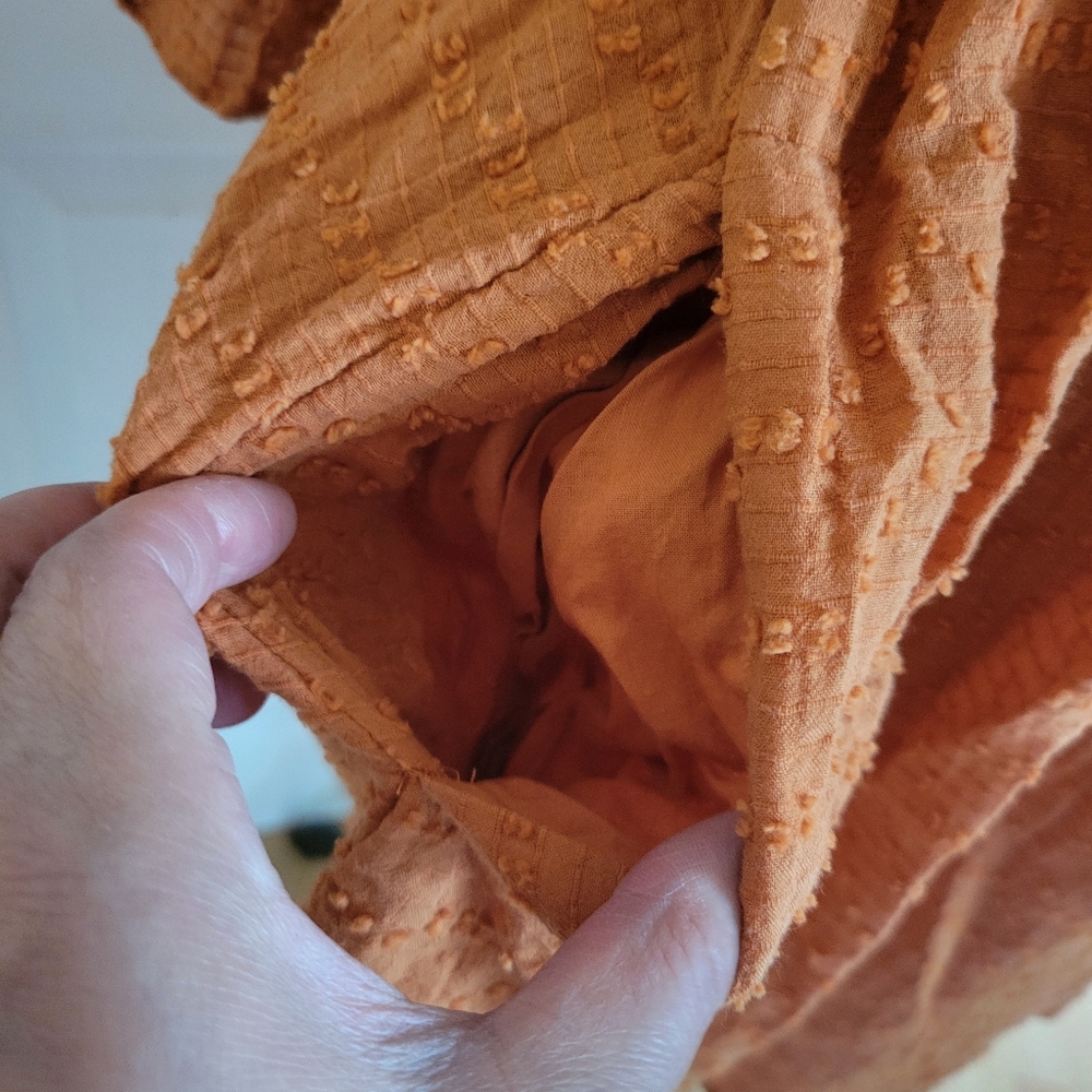 Madewell Orange Clip Dot Puff Sleeve Cottagecore Boho Western Mini Dress Vacay 4 - Picture 8 of 13